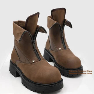 Botas altas de cuero marrón con cremallera para hombre, botines de cuero negro para hombre, estilo británico elegante hecho a mano, novedad en botas para hombre