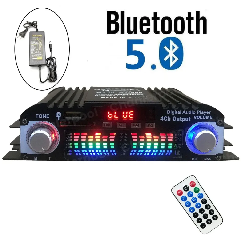 Amplificador de sonido HiFi, amplificador de Audio Digital Bluetooth de 4 canales, reproductor de Karaoke de potencia máxima de 1600W, Radio FM, compatible con Control remoto