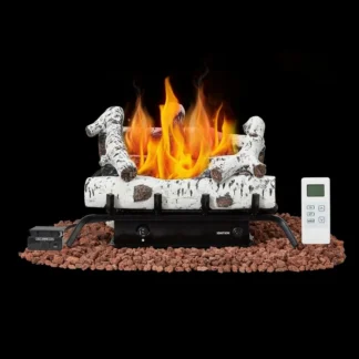 Juego de troncos para chimenea sin ventilación de 20 pulgadas con control remoto para gas natural 30000 BTU madera de abedul blanco