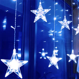 Guirnalda de hadas LED con forma de estrella navideña, enchufe europeo de 220V, adornos navideños para el hogar, decoración de boda al aire libre, cortina de luz para habitación de vacaciones