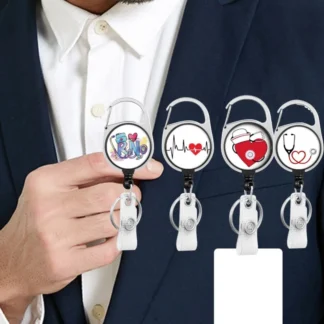 LLavero de estudiante con patrón de enfermera, fácil de tirar, Clip para insignia, hebilla de identificación de trabajo, carretes de insignia de nombre retráctiles para médico y Hospital, 1 ud.