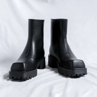 Botas de chimenea europeas y americanas con cabeza cuadrada y tacón inclinado para hombre, botas altas de moda para exteriores con aumento de altura