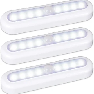 Paquete de 3 luces LED con sensor de movimiento, alimentadas por batería, adhesivas para armarios, escaleras y gabinetes, luz blanca fría