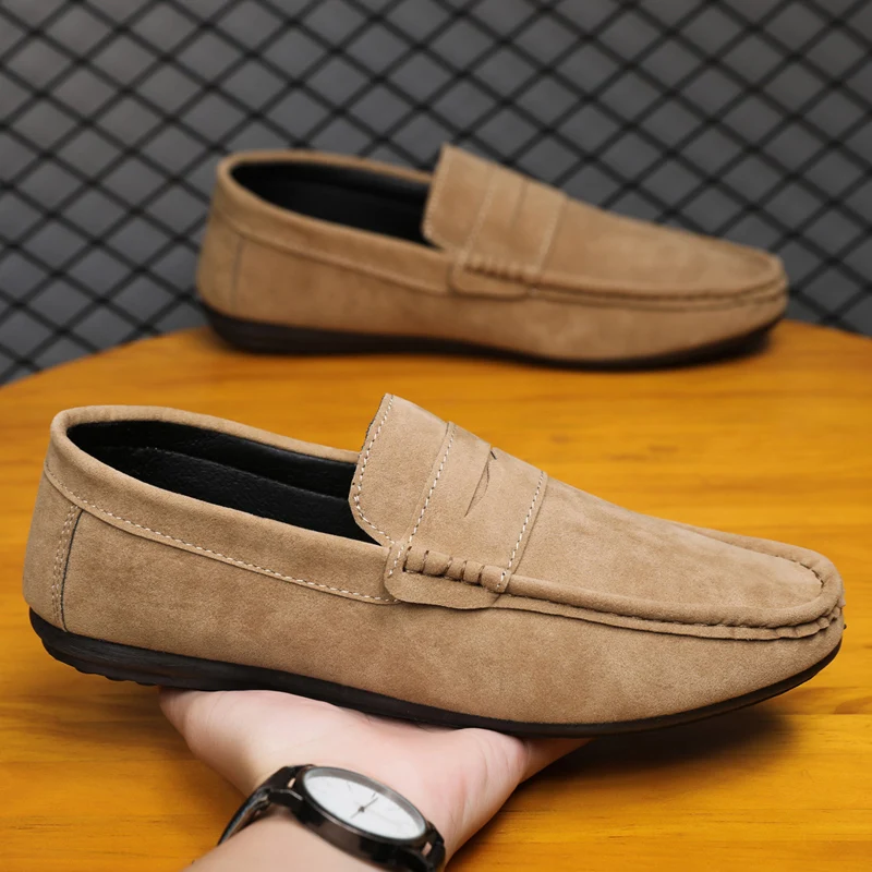 Zapatos perezosos de gamuza a la moda de marca de lujo para hombre, zapatos informales para hombre, zapatos transpirables cómodos sin cordones para conducir, mocasines para hombre