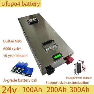 Nuevo 24V 100Ah 200Ah 300Ah LiFePO4 batería Bluetooth BMS grado A fosfato de hierro y litio para inversor Solar RV barco campamento carrito de golf