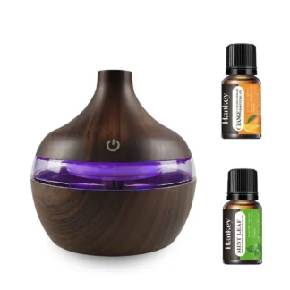 Nuevo Humidificador de Madera 2 en 1 y Difusor de Aceites Esenciales - 300 ml, Hidratación USB para el Hogar, Oficina, Estudio de Yoga (Incluye 2 Aceites)