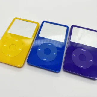 Funda carcasa con placa frontal amarilla, azul y púrpura, botón central clickwheel para iPod, vídeo de 5. a generación, 30gb, 60gb, 80gb