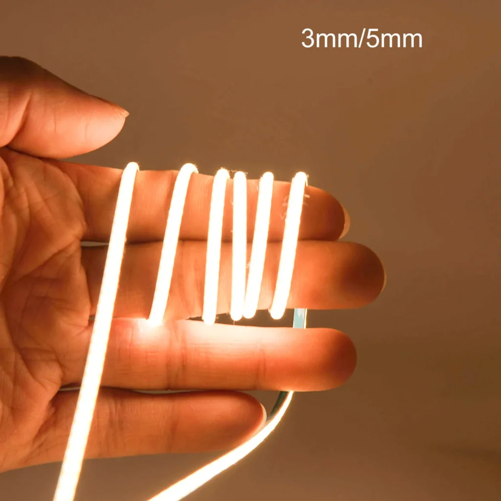 DC12V 3mm 5mm COB tiras de luz cinta Led regulable 384 Leds/m barra de luz Flexible para iluminación decorativa blanco cálido