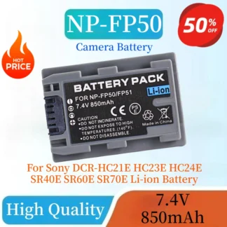 Batería de cámara reemplazable NP-FP50 de alta calidad 7,4 V 850mAh para Sony DCR-HC21E HC23E HC24E SR40E SR60E SR70E baterías de litio