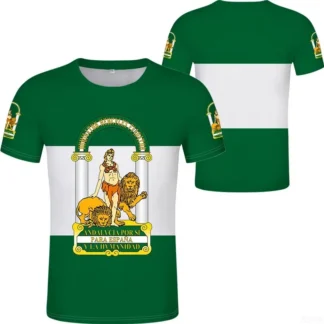 Camiseta gráfica con bandera de España para hombre, camisetas con estampado de emblema español en 3D, camiseta de tótem de Malaga Granada, ropa para mujer, Tops