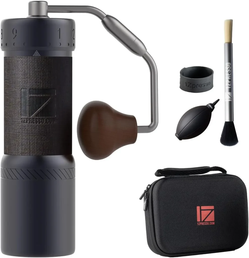 Molinillo de café manual premium con rebaba cónica, mango plegable, taza magnética, ajustes ajustables para café expreso