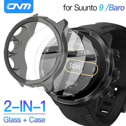 Vidrio + funda para Suunto 9/7, Protector de pantalla de vidrio templado y cubierta protectora de parachoques de TPU suave para Suunto 9 Baro, juego de accesorios