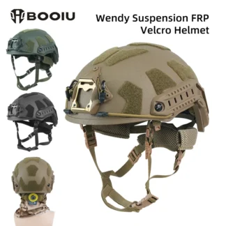 Casco táctico BOOIU, casco balístico de Velcro FRP, suspensión Wendy de corte alto con perilla ajustable de doble línea, casco balístico