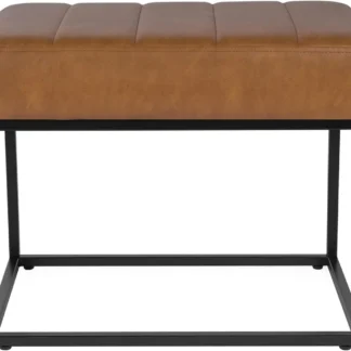 Otomana pequeña capitoné de canal en piel sintética Carmel con base de metal - Asientos elegantes para salón