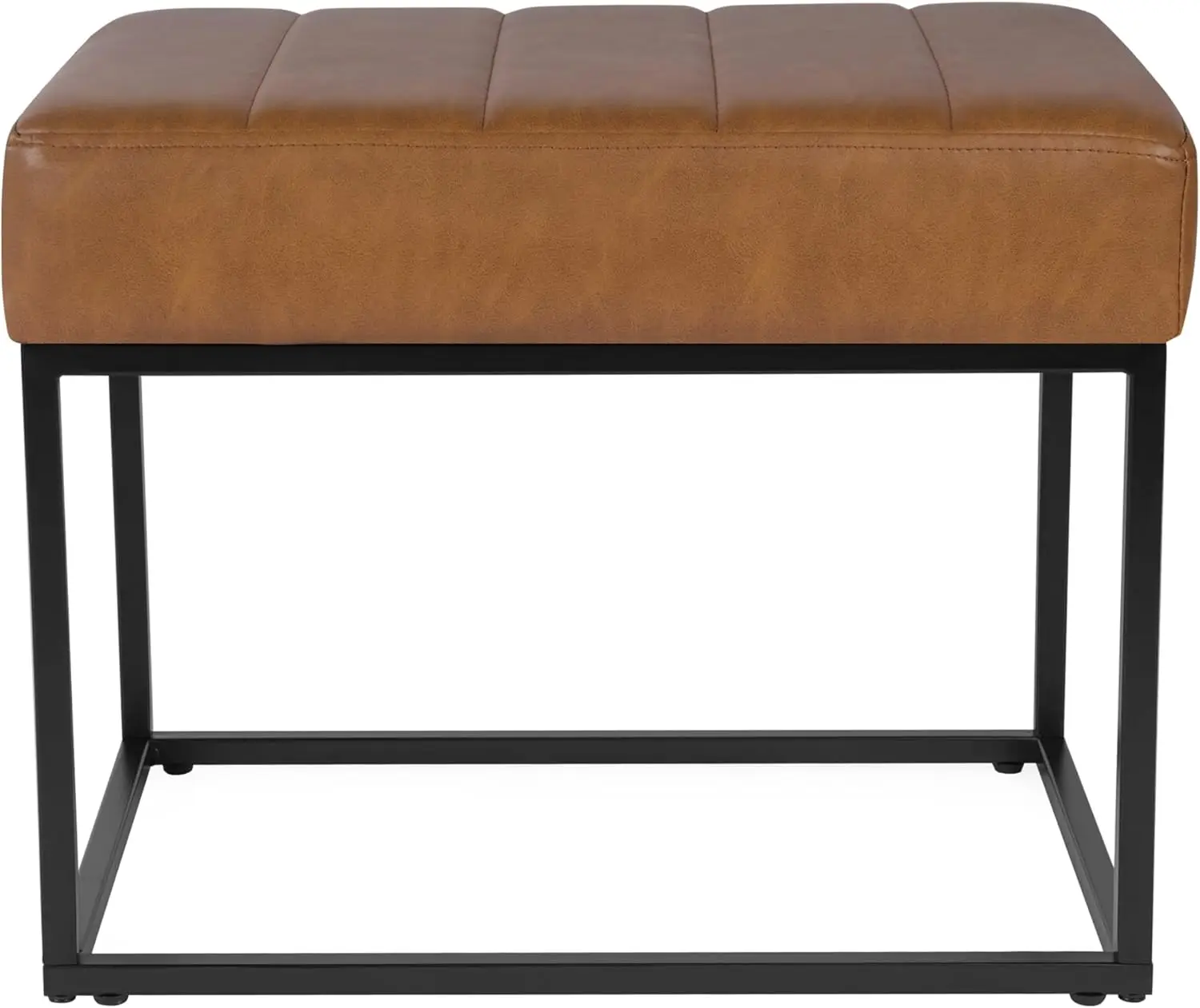 Otomana pequeña capitoné de canal en piel sintética Carmel con base de metal - Asientos elegantes para salón