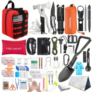 Kit de Supervivencia de 252 Piezas, Kit de Primeros Auxilios con Bolsa Compatible con Sistema Molle y Tienda de Emergencia, Kit de Emergencia para Terremotos, Actividades al Aire Libre