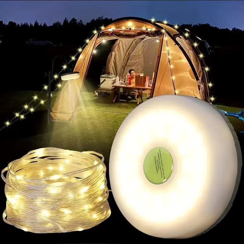 Guirnalda de luces para acampar, luz cálida con carga USB, luz portátil para acampar al aire libre con 5 modos, luz navideña de hadas duradera para Halloween