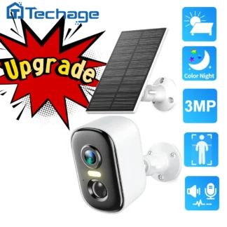 Techage-cámara IP inalámbrica con batería Solar de 3MP, protección de seguridad, WiFi, PIR, compatible con Alexa, Audio bidireccional, detección humana
