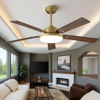 Ventilador de Techo Dorado de 52 Pulgadas con Luces y Control Remoto/APP, Elegante Ventilador de Techo Negro y Dorado, Certificado ETL, Ventilador de Techo Inteligente para Interiores y Exteriores