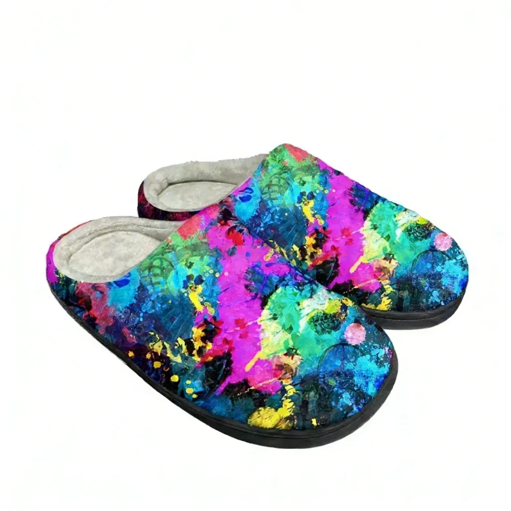 Zapatillas personalizadas de algodón a la moda abstracta para hombre, mujer, adolescente, zapatos informales de felpa para mantener el calor, zapatillas térmicas cómodas más recientes