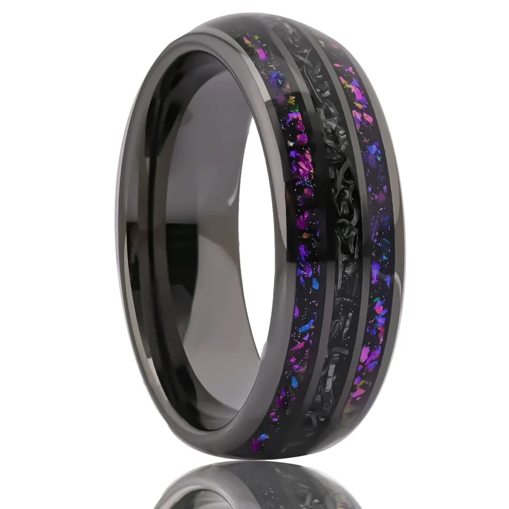 Anillo de tungsteno de nuevo estilo, anillo de carburo de tungsteno negro de bronce de cañón de 8mm, estilo personalizable con incrustaciones de nebulosa Galaxy y mororita para hombre