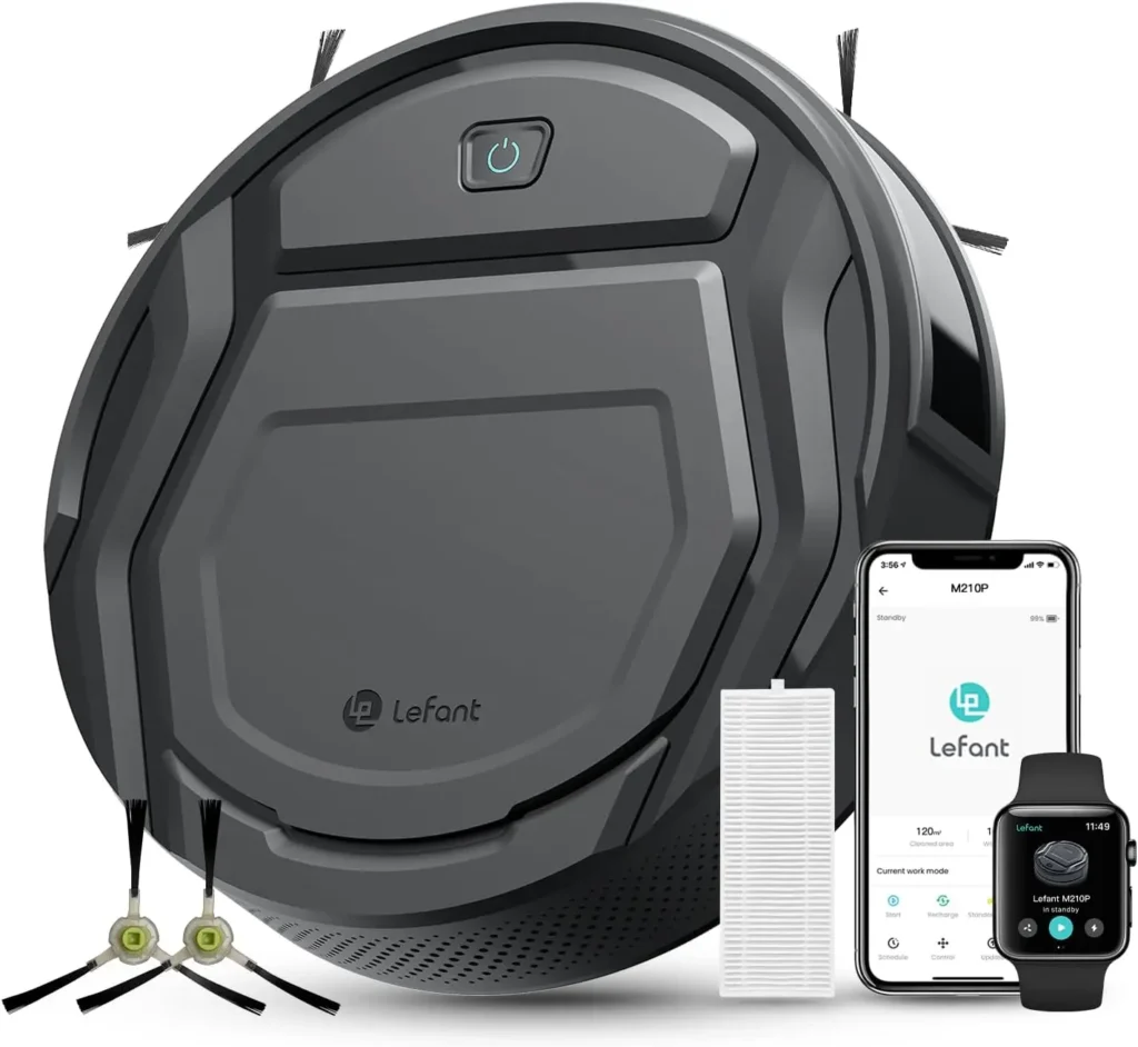 Robot Aspirador Delgado y Silencioso con Control por WiFi/Alexa, 3 Niveles de Succión, 6 Modos para Pelo de Mascotas y Pisos Duros