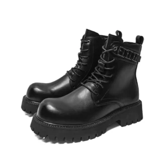 Botas de Hombre con Suela Gruesa Negra, de Caña Alta, Color Sólido, que Aumentan la Estatura, Estilo Casual, Simple y Elegante para Negocios