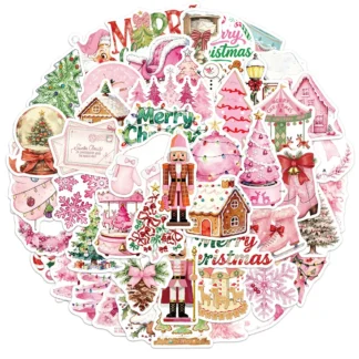 50 Uds. De pegatinas de grafiti de regalo de la serie 2 de Navidad rosa, pegatinas impermeables para equipaje DIY, cuaderno, taza de agua, ordenador