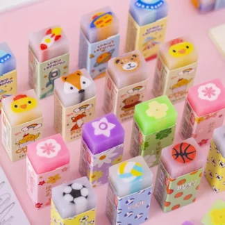 4 unids/lote lindo sándwich de cristal corte lápiz borradores Kawaii dibujos animados espacio Animal bola fruta estudiante borrador escuela papelería