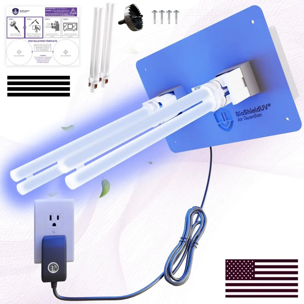 Purificador de Aire con Luz UV-C Dual para Sistemas de Conductos de Aire Acondicionado HVAC, 18W, 4 Bombillas, 110V con Indicador