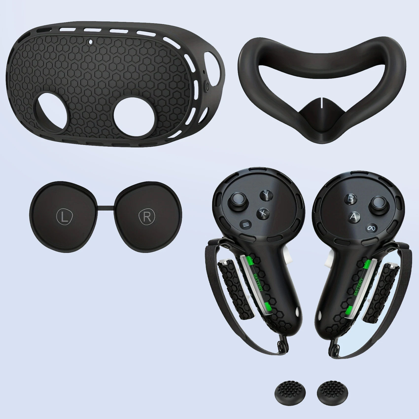 Juego de fundas protectoras de silicona VR 6 en 1 para Meta Oculus Quest 3S, cubierta facial, empuñadura de controlador, cubierta de carcasa, cubierta de lente, rocker ca