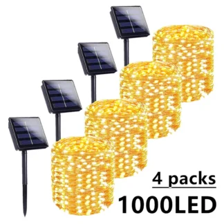 Guirnalda de luces alimentada por energía Solar para exteriores, luces de hadas para jardín, lámpara Led centelleante impermeable para decoración del banquete de boda de Navidad, 5m/12m/22m/32m