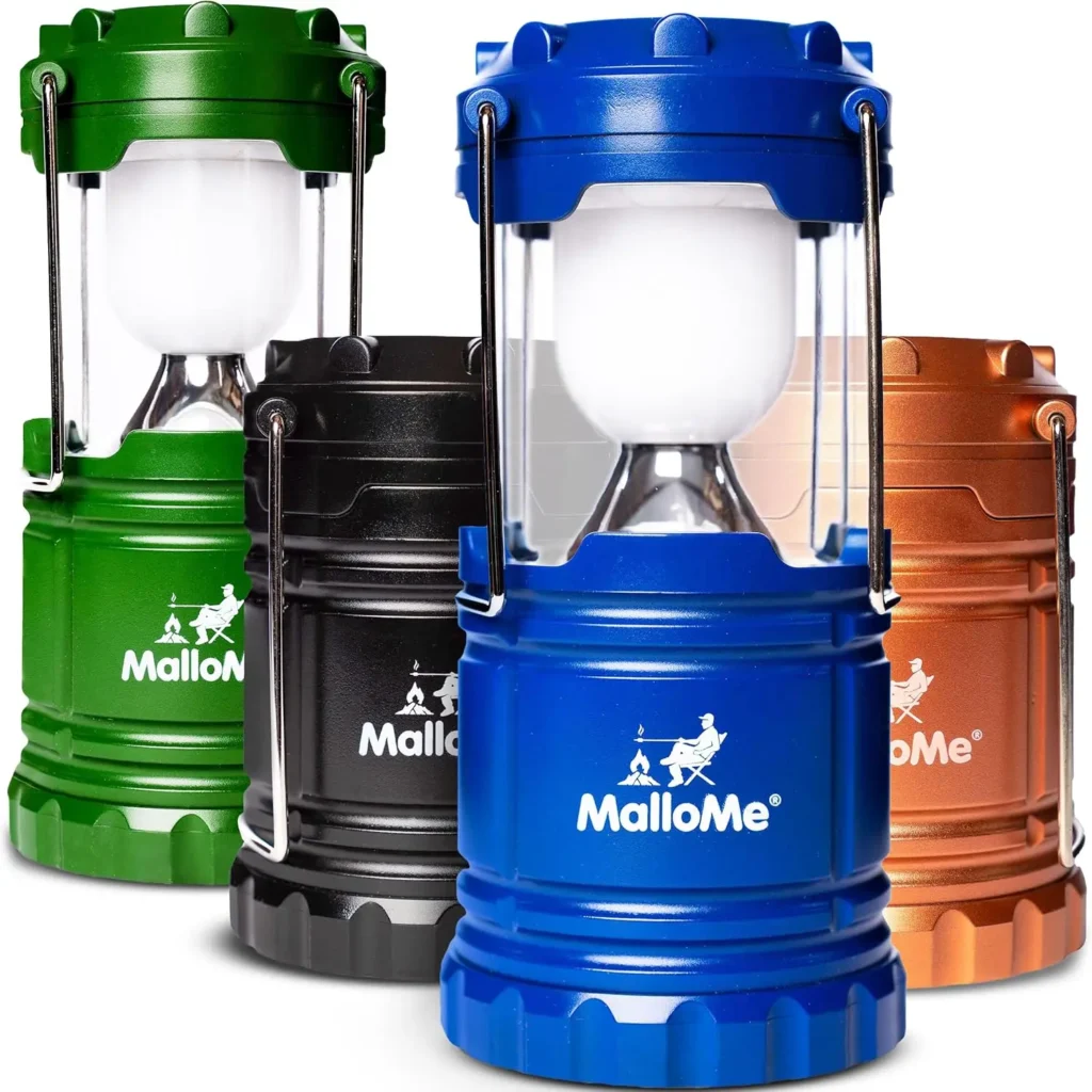 Paquete de 4 Linternas LED Multicolor para Camping, Luces de Emergencia para Cortes de Energía, para Colgar en Tiendas de Campaña y Uso en Exteriores