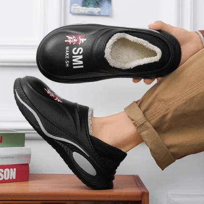 Zapatos de invierno para hombre, zapatos cálidos con forro de felpa, zapatillas de algodón para interiores, plataforma de éxito, zapatos de cocina al aire libre, zapatillas impermeables para casa