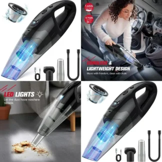 Aspiradora inalámbrica portátil 3 en 1 con luz LED, carga USB y peso de 1,65 libras para limpieza de cabello de mascotas, el hogar, el automóvil y