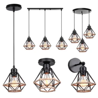 Lámpara colgante Industrial Vintage, jaula de hierro forjado, lámpara colgante de techo, pantalla para Loft, Bar, dormitorio, candelabros de habitación