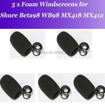 5 x parabrisas de espuma Beta98 negro para micrófono de instalación de conferencias Shure Beta98 MX412 MX418 WB98
