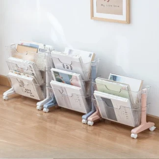 Estante móvil para almacenamiento de libros debajo del escritorio, estante de almacenamiento para estudiantes de doble cara con ruedas para documentos