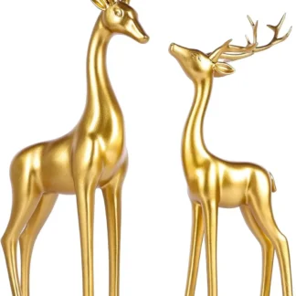 Juego de figuritas de renos dorados grandes: estatuas de ciervos de resina de 13" de alto para decoración navideña del hogar, mesa o repisa