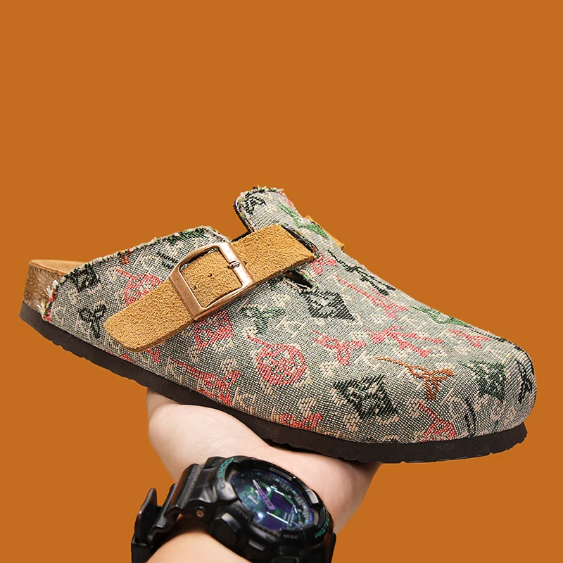 Zapatos de hombre de alta calidad transpirables de diseñador, sandalias ligeras sin cordones con media suela, zapatos informales de verano con punta redonda