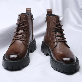 Botas de Hombre con Cremallera Lateral y Caña Alta, Populares en Primavera y Otoño, Botas Casuales de Motociclista que Aumentan la Estatura, Aptas para Jóvenes