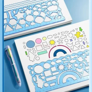15 unids/set juego de regla de plantilla de regla de escuela primaria, juego de regla versátil y versátil de dibujo circular, juego completo
