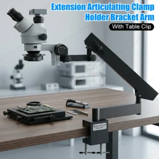 Soporte Metálico Universal Telescópico Plegable con Clip para Mesa, Brazo Oscilante Ajustable en Altura para Microscopio Estéreo Binocular