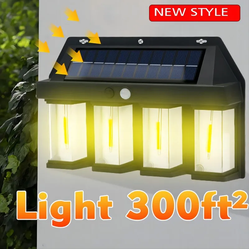 Luz Solar para exteriores con Sensor de movimiento, luz de pared Solar Vintage para exteriores con bombilla LED cálida, luz Solar impermeable IP65