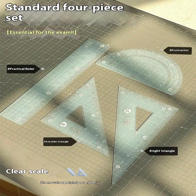 4 unids/set 15CM juego de regla de gelatina juego de papelería de medición gruesa regla de medición transparente cuadrada regalo para estudiantes