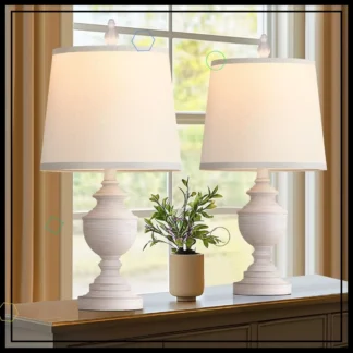 Juego de 2 Lámparas de Mesa Rústicas Estilo Granja, Lámparas de Noche Vintage de 22 Pulgadas con Pantallas Blancas para Dormitorio y Sala de Estar