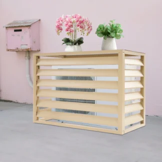 Cubierta Protectora de Privacidad para Unidad de Aire Acondicionado Exterior, Color Beige Claro, 4 Paneles, Independiente y de Montaje en Pared, con Acabado Moderno Pulverizado