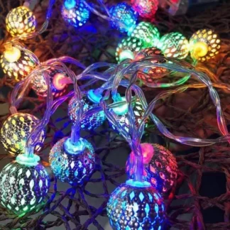 Guirnalda de Luces Solares LED con Bolas Marroquíes Huecas para Jardín, Luces Decorativas para Exteriores