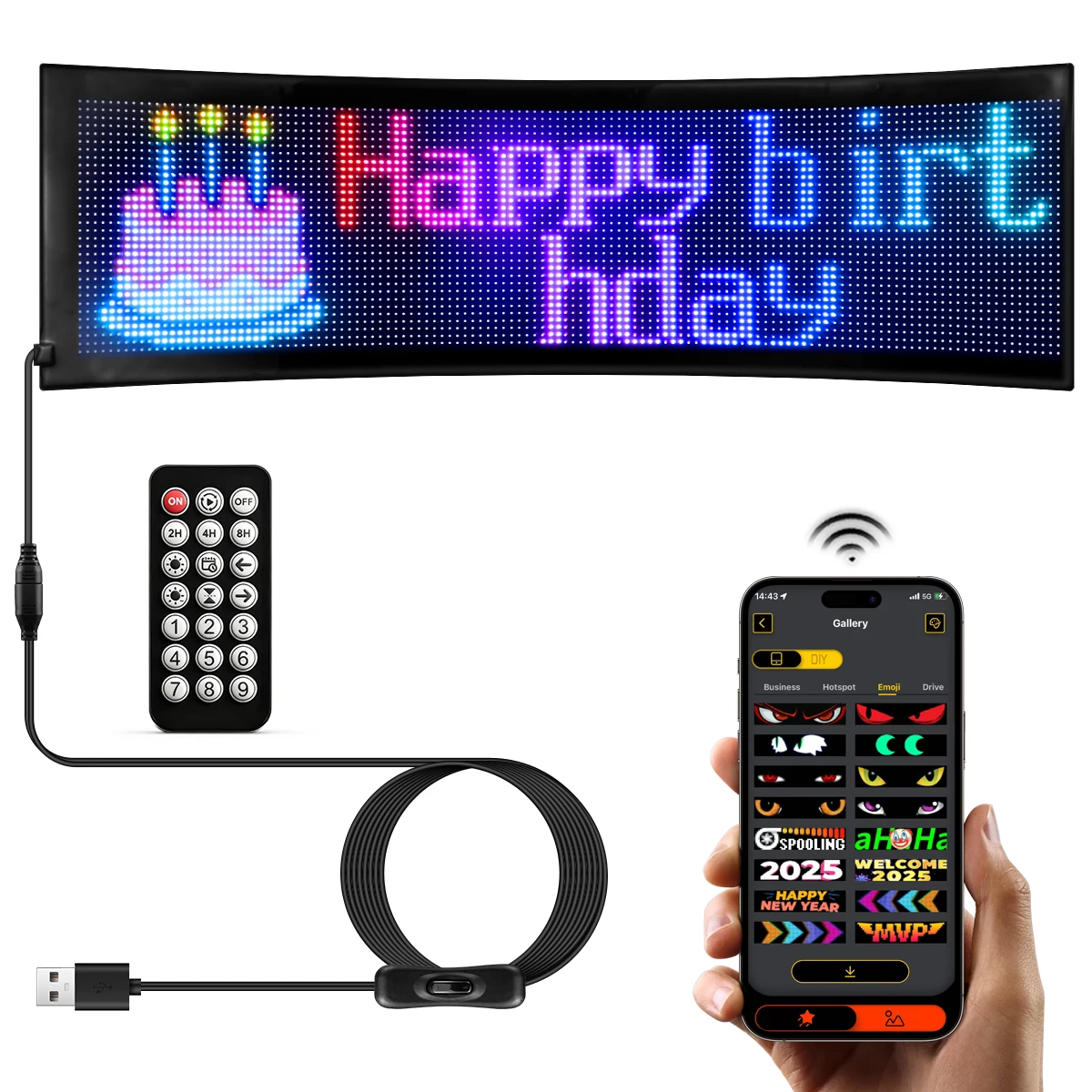 Señal LED para coche, Panel de matriz LED Flexible, señales de luz LED USB de 5V para coche, Bluetooth, aplicación inteligente, tablero de mensajes con pantalla de desplazamiento RGB