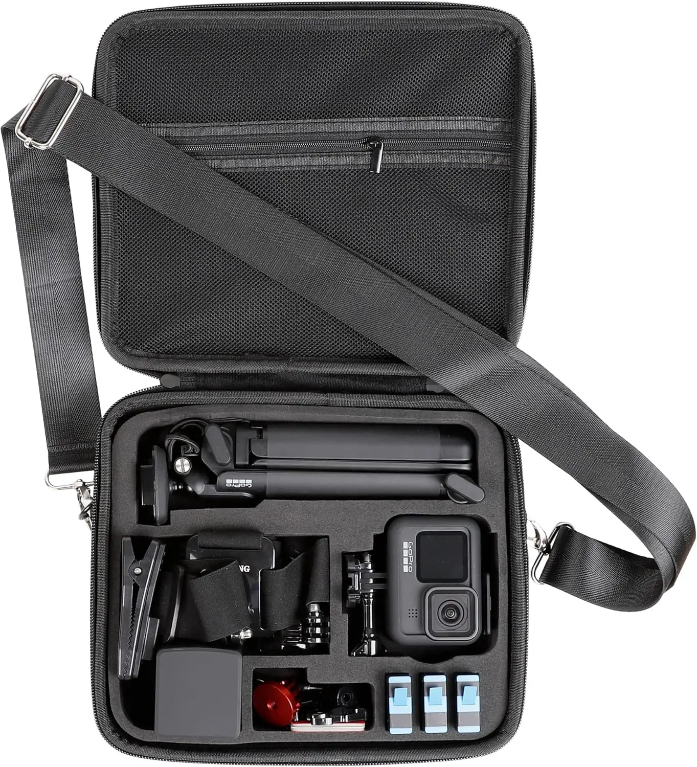 Estuche rígido para GoPro Hero 13-7 y DJI Osmo Action 5-3, plateado/negro, con bolso de hombro y correa